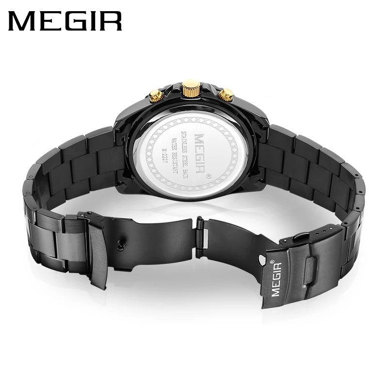 MEGIR Brand Luxury Diamond Stainless Steel Gold Quartz Watch for Men Waterproof Luminous Chronograph Watch Men Relogio Masculino