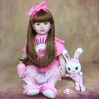 60 CM Soft Silicone Baby Reborn Doll For Girl Cloth Body 24 Inch Princess Toddler Long Hair Bebe Lovely Kid Birthday Gift 1