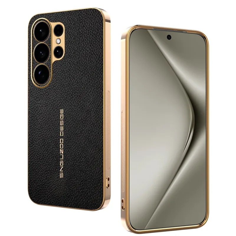 Luxury Shockproof Litchi PU Leather Plating Cover Case in Premium Plastic