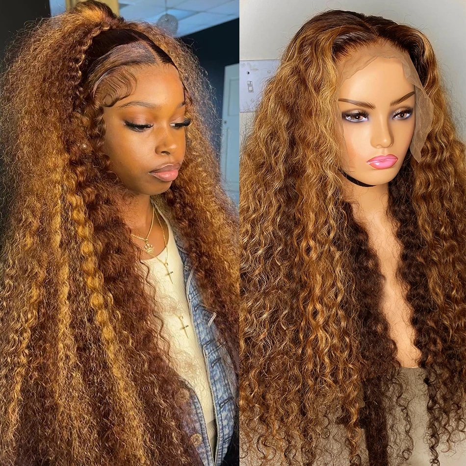 30 32 Inch Highlight Ombre Lace Frontal Wig Curly Human Hair Wigs 4/27 Colored 13x4 13X6 Deep Curly 4x4 5X5 Lace Closure Wigs