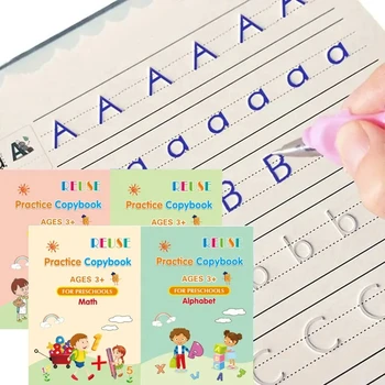 4 Libri di Calligrafia Magica Groovd, Quaderni di Pratica Riutilizzabili per Spagnolo, Inglese, Francese e Tedesco, Quaderni di Scrittura per Bambini