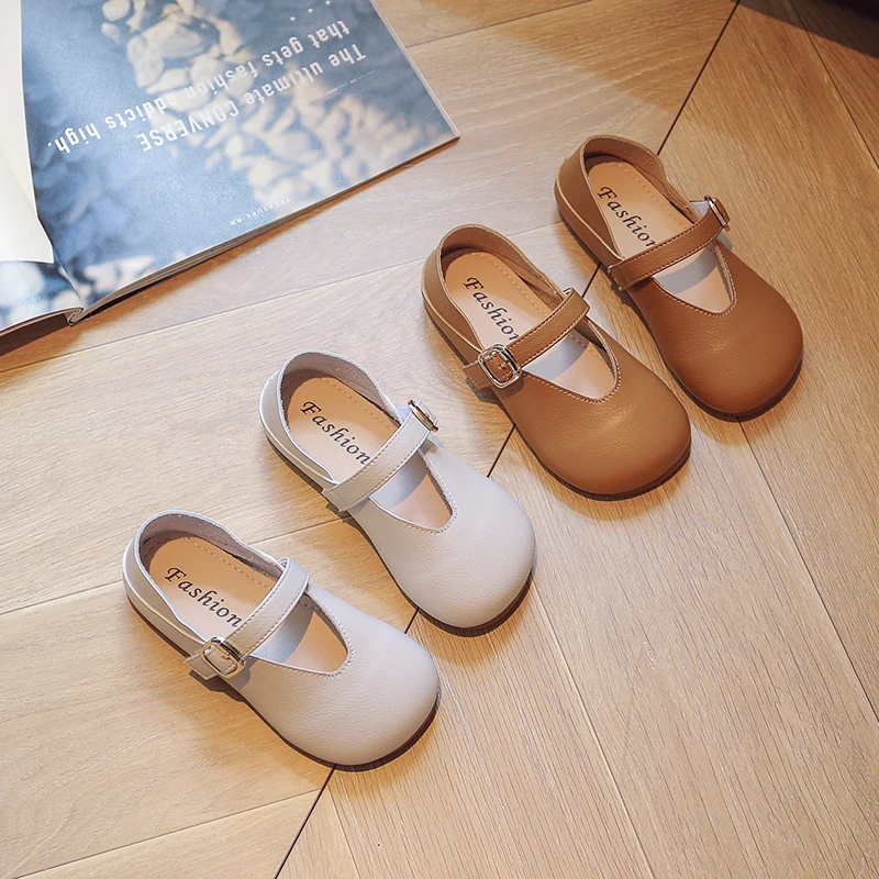 White Brown Black Girls Leather Shoes Kids Princess Shoes Soft bottom Leisure Single Shoe Childrens chaussure fille