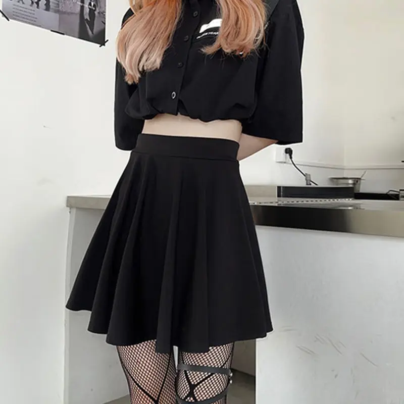 

Black Skirt Gothic Grunge Women Goth Egirl High Waist A-line Mini Skirt Shorts Dark Academia Summer Harajuku Streetwear