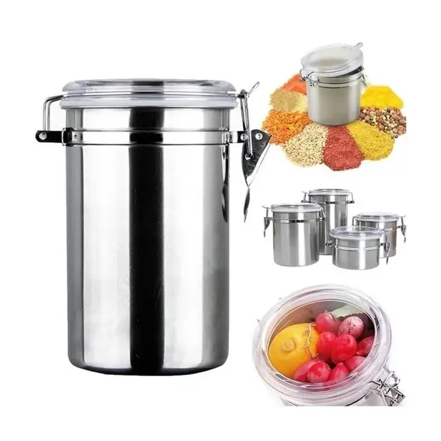 1 Pcs Stainless Steel Household Food Storage Container Storage Bottle Coffee Powder Sugar Container Airtight Can Holder Canister 5
