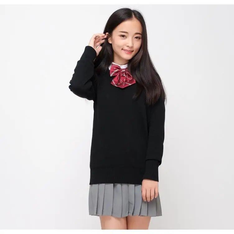 

Школьная форма в японском стиле для мужчин и женщин, свитер, пуловер для учеников класса, свитер с V-образным вырезом, униформа из чистого хлопка