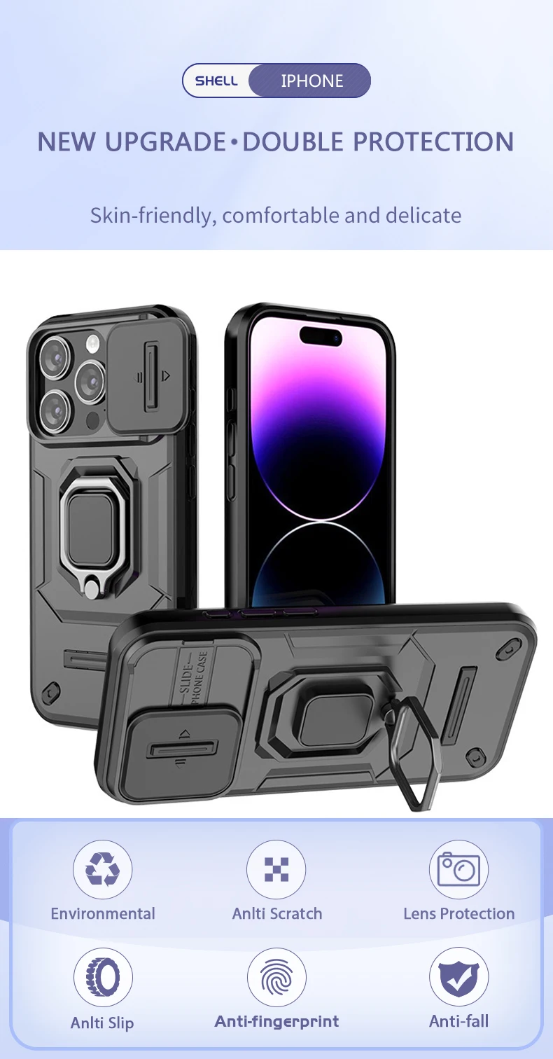 Bananq Slide Lens Camera Phone Case For iPhone 15 14 Plus 13 Pro Max Shockproof Magnetic Ring Stand Armor Back Cover_voghion.com