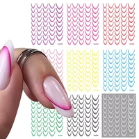 Gradient Color Line Design French Nail Art Stickers  Self-adhesive Ail Tips Guides For Diy Decoration Stencil Tools 9pcs/set 1