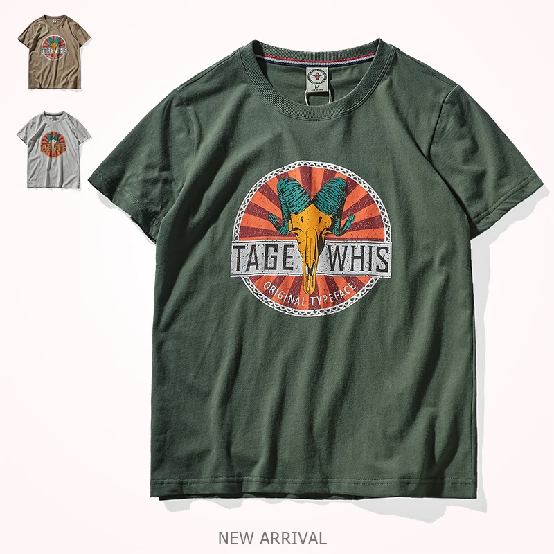 

Summer New American Retro Short-sleeved O-neck Letter Printed T-shirt Men's Fashion Simple 100% Cotton Washed Casual Sport Tops
