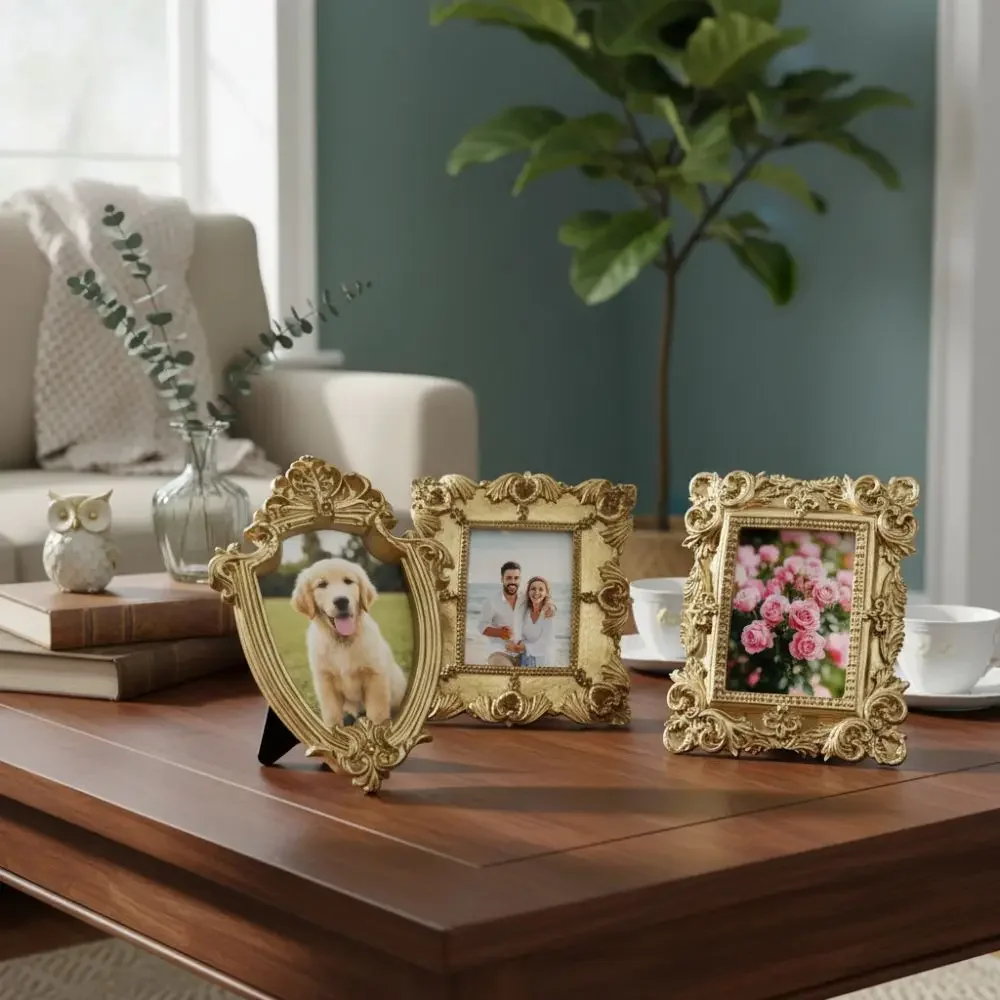 Elegant Vintage Gold Resin Frame - Baroque Desktop Decoration