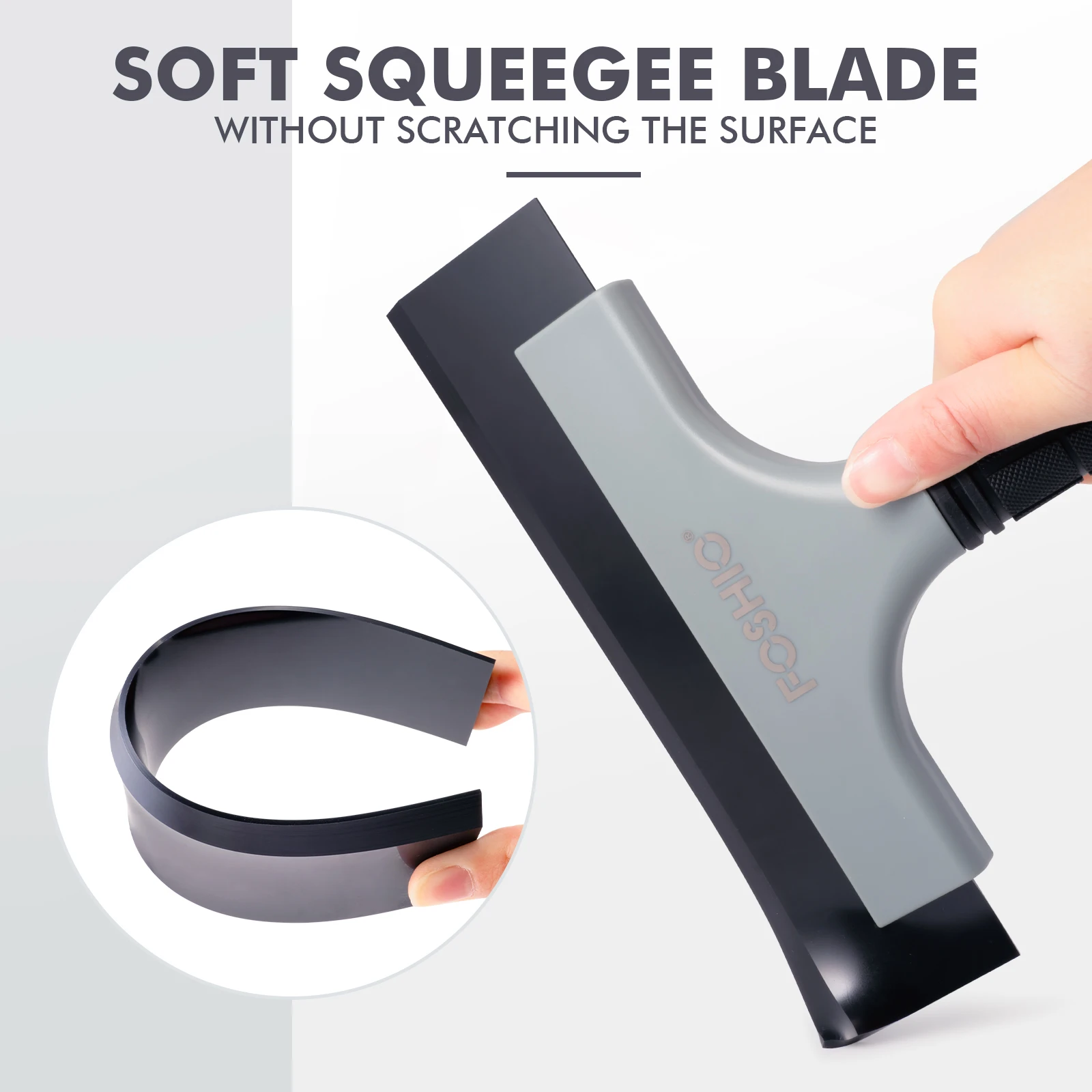 FOSHIO 5/8Inch Soft Blade Rubber Handle Window Squeegee Car Wash Household Glass Water Removal Wiper Ice Scraper For Door Mirror