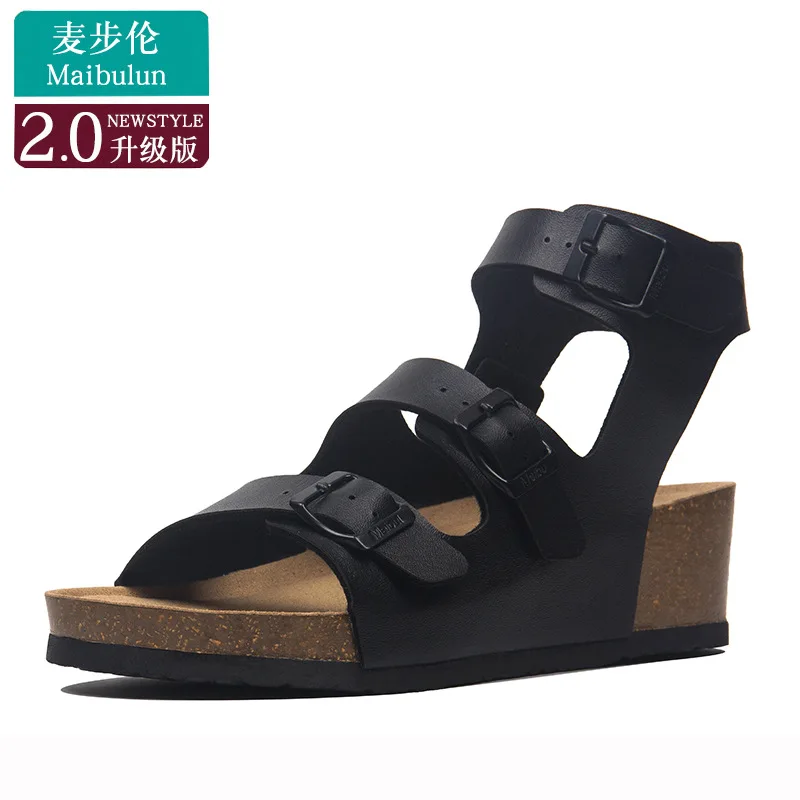 

Wedge Heels Women's Cork Sandals Thick Sole Med Heel Roman Sandals Classic Black Fashion Summer Versatile Outdoor beach shoes