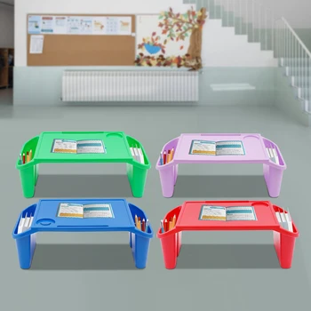 4 Pcs Kids Lap Desk Tray, Plastic Breakfast Laptop Trays with Side Pockets 1