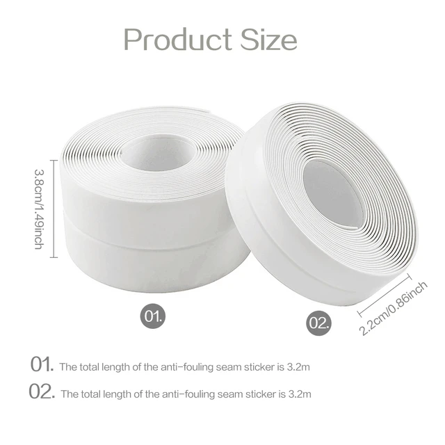 Cinta de sellado para baño, cocina y ducha, molde impermeable, autoadhesivo  de Pvc blanco, a prueba de agua y moho, 3,2 M - AliExpress