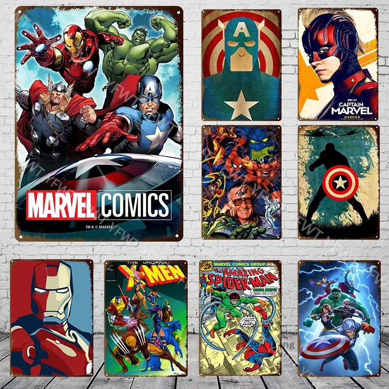 Minisomarvel Comics Classic Iron Man Metal Poster Tin Sign Vintage Hulk Spider Man Piastra Metallica Retro Wall Art Placche Home Decor