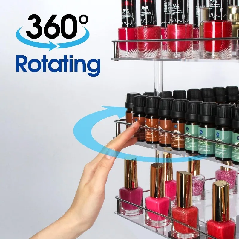 3 Tier Acrylic Nail Polish 360 Rotating Display Rack Organizer Stand Makeup Cosmetics Storage Box 6