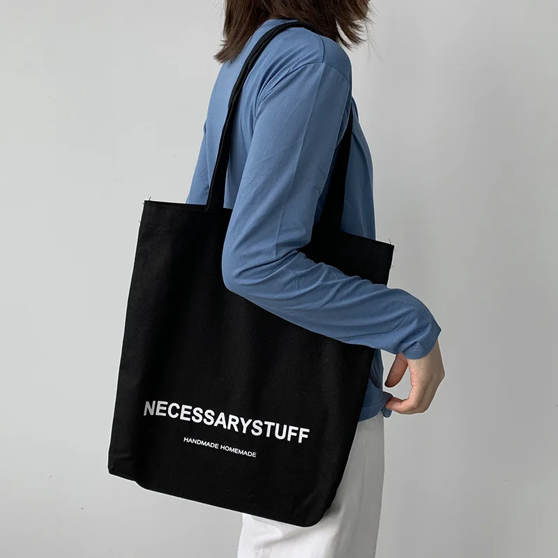 

Necessarysuff Letters Print Canvas Bag Cotton Cloth Handbag Grocery Tote For Girls Female Large Shopping Bag Simple Shoulder Bag