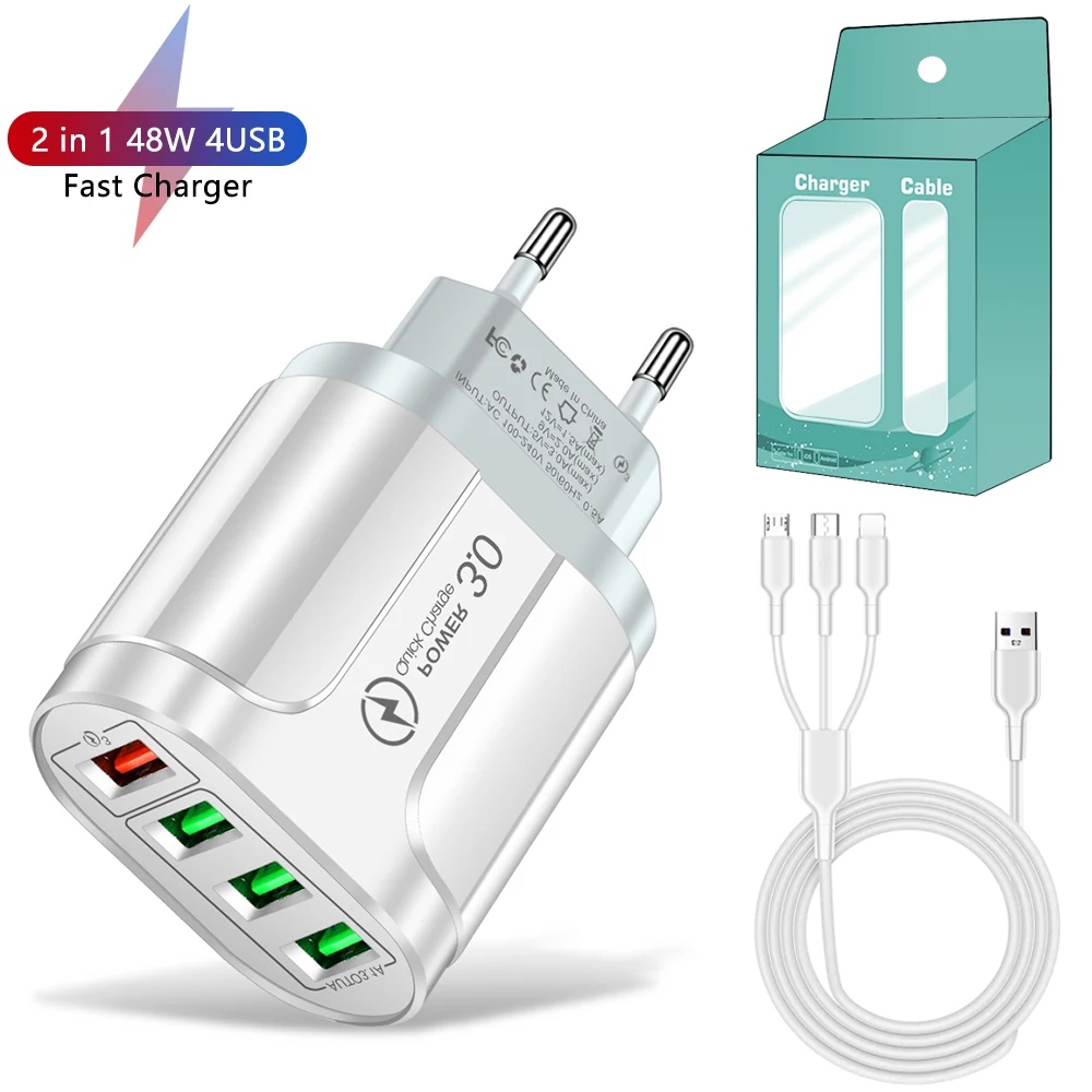 Ultra-Fast 4-Port 45W USB Wall Charger with QC 3.0 - Universal Travel Adapter