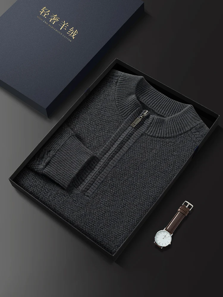 Autumn Winter Men's Sweater 100% Cashmere Knitwear Zippers O-neck Twist Smart Casual Pullovers Soft Warm Jumper Korean Fashion
