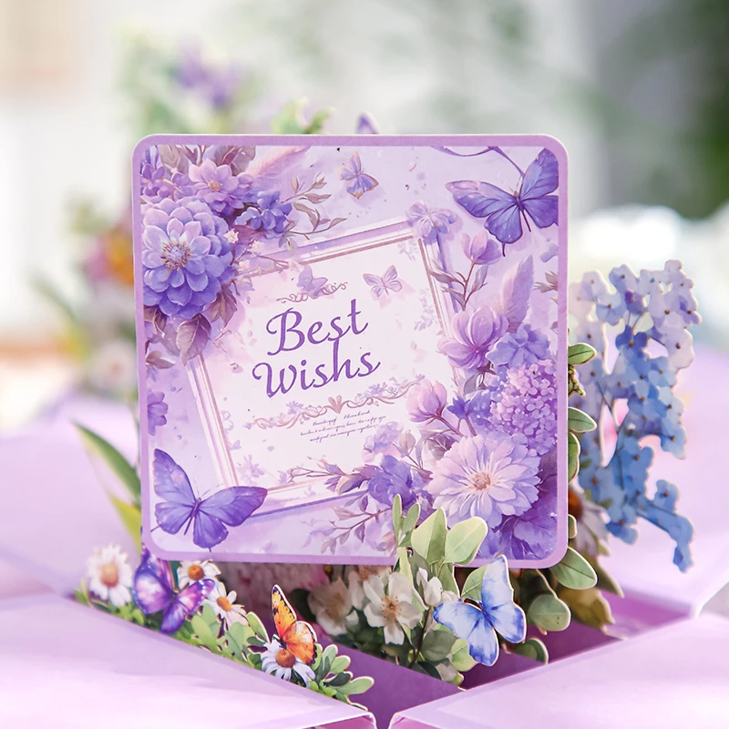 Flower Wishes Greeting Card 3D flower Flower Butterfly Greeting Card Hollow Paper Personalized Party Decoration Gifts 1Pcs