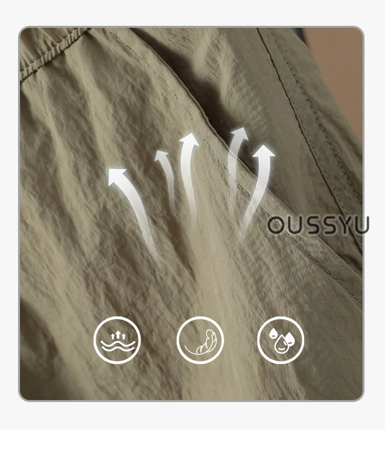Markenkleidung Sommer Dünne Herren Outdoor Schnelltrocknende Wander-Shorts Elastischer Bund Kordelzug Cargo Freizeit-Shorts Khaki Grau Blau – Detail 4
