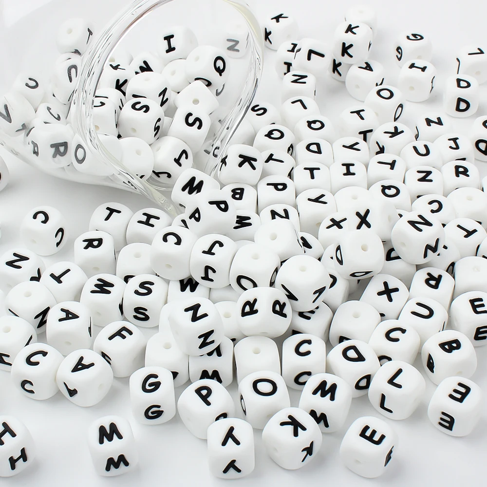 Silicone Beads 10pcs 12MM Silicone Letters Beads Baby Teething Teethers English Alphabet Letter Beads BPA Free DIY Clips Chain Holder Baby Gift