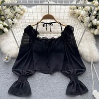 Français Chic Licou Blouses Femininas Bow Flare Manches Hauts Courts Dames HighStreet Blusa Mujer Chemises Décontractées Vêtements Livraison Directe 3