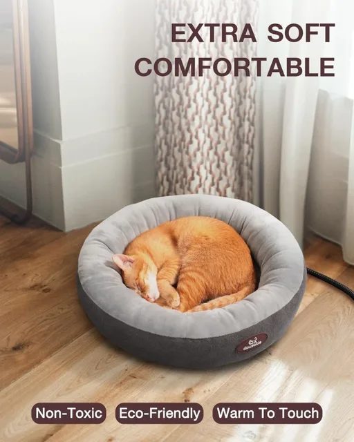 thumbnail image 2 of ZNOFAN Heated Donut Cat Bed - 19" Soft Electric Warmer Bed With Adjustable Timer & Temperature For Indoor Cats 2 of 10