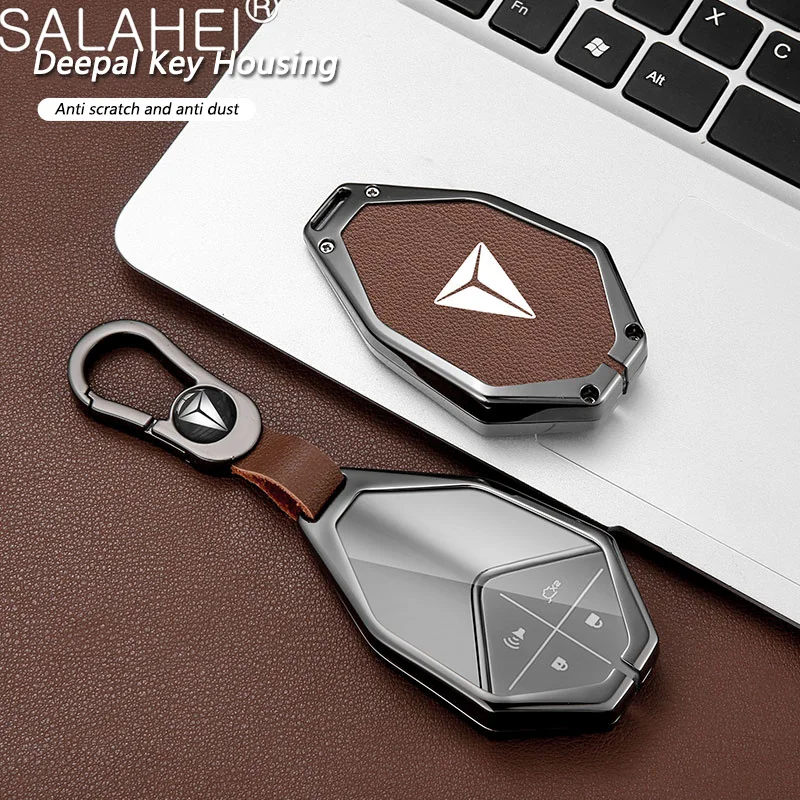 

Metal Leather Car Key Case Cover For Changan Deepal S7 SL03 2022 4 Buttons Control Keychain Keyless Shell Protective Accessories