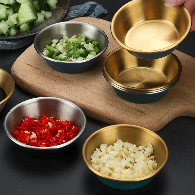 5Pcs Stainless Steel Dipping Sauce Dish Barbecue Korean Small Round Dish Household Kimchi Soy Sauce Seasoning