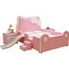 Children's bed girl princess bed 1.5 solid wood single bed pink Kitty cat slide bed cartoon leather bed with guardrail 6