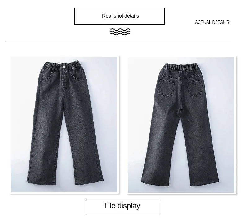 2026 نمط فضفاض غير رسمي للمراهقات جينز سميك للخريف والشتاء مستقيم واسع الساق من قماش الدنيم بنطلون جينز دافئ للأطفال