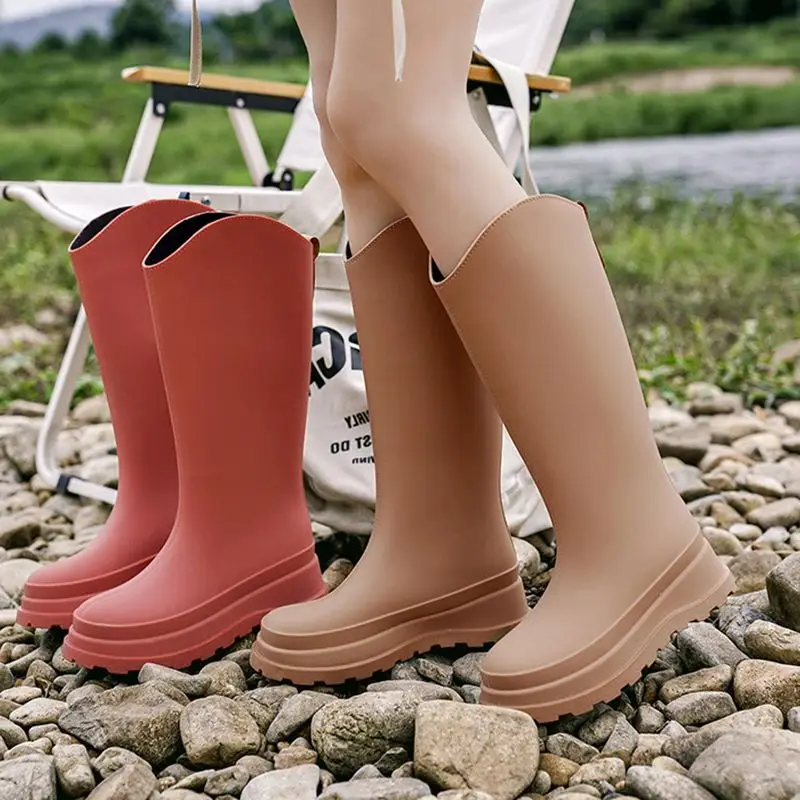 New Fashion 38cm High Tube Women's Rain Boots PVC Outdoor Non-slip Warm Fur Rain Boots Comfortable Thick Bottom Waterproof Shoes