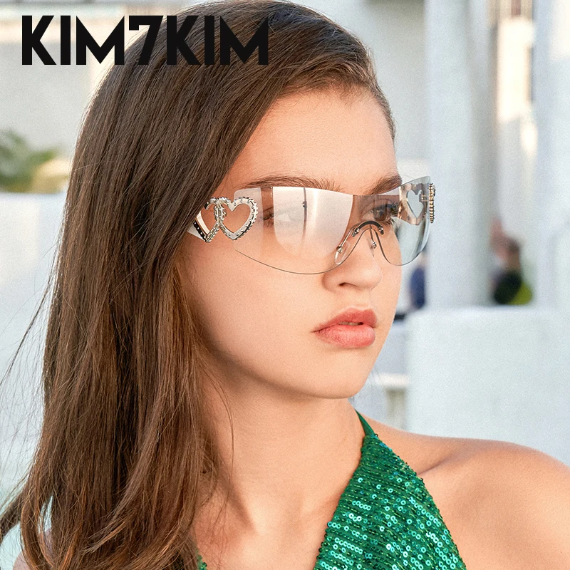 Nuevas gafas de sol de una pieza sin montura para mujer, gafas de sol de corazón a la moda para mujer, gafas envolventes de los años 2000, gafas deportivas Y2k_voghion.com