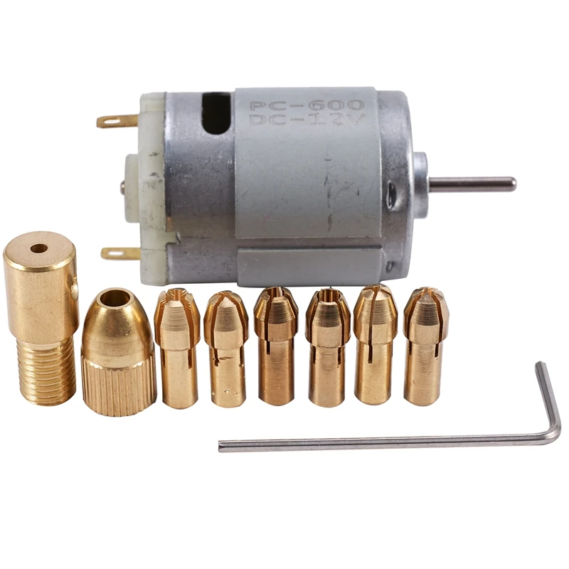 

1Pc Dc 12V 500Ma Mirco Motor With 6Pcs 0.5-3.2Mm Drill Collet Electric Pcb Tool Set