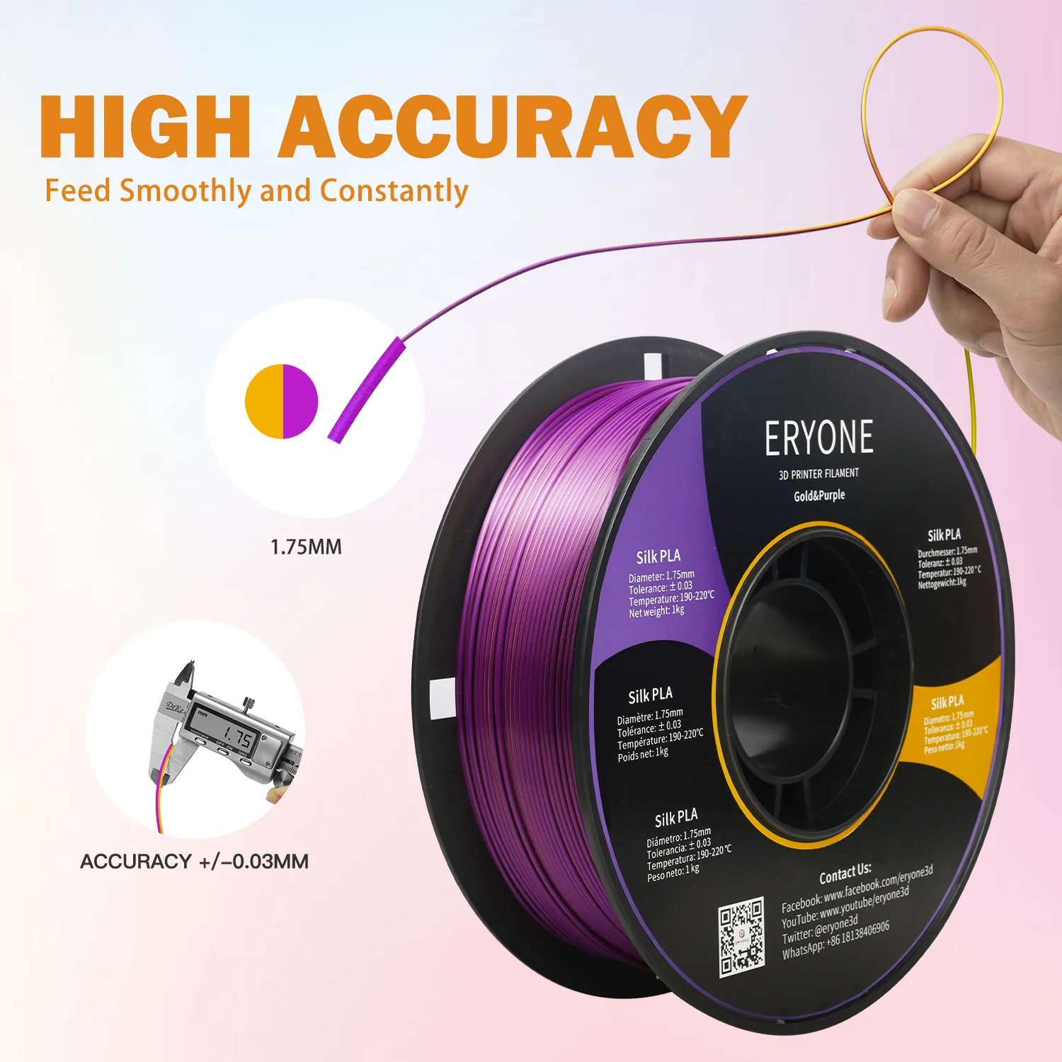 Eryone Promoção Dupla Série de Cores Fosco Pla e Seda Pla 1.75 mm para Impressão 3d Impressora Fdm Rápido Nova Chegada - Imagem 5