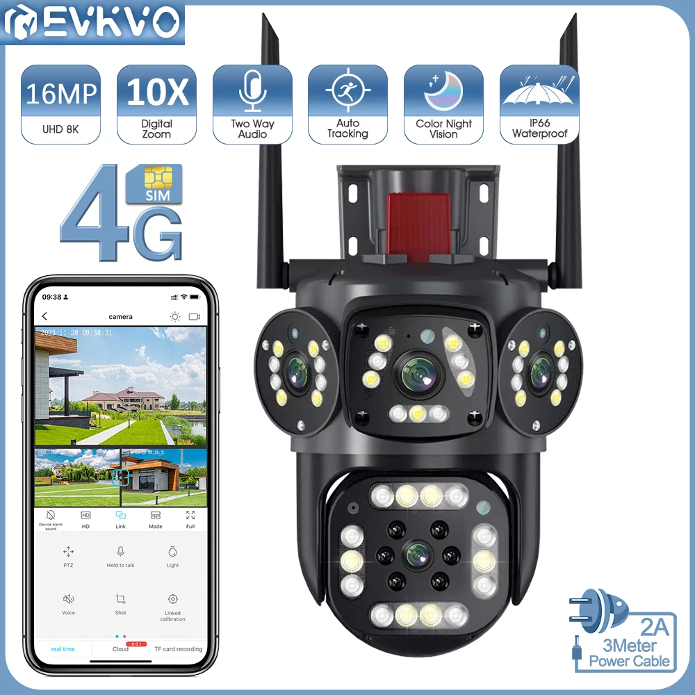 

IP-камера видеонаблюдения EVKVO, 10K, 20 МП, 4G, PTZ