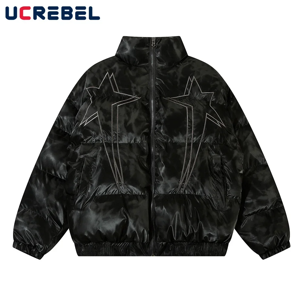 

Five-pointed Star Embroidery Padded Jacket Mens Streetwear Winter Stand Collar Long Sleeve Thick Outerwear Men Quilted Jacket