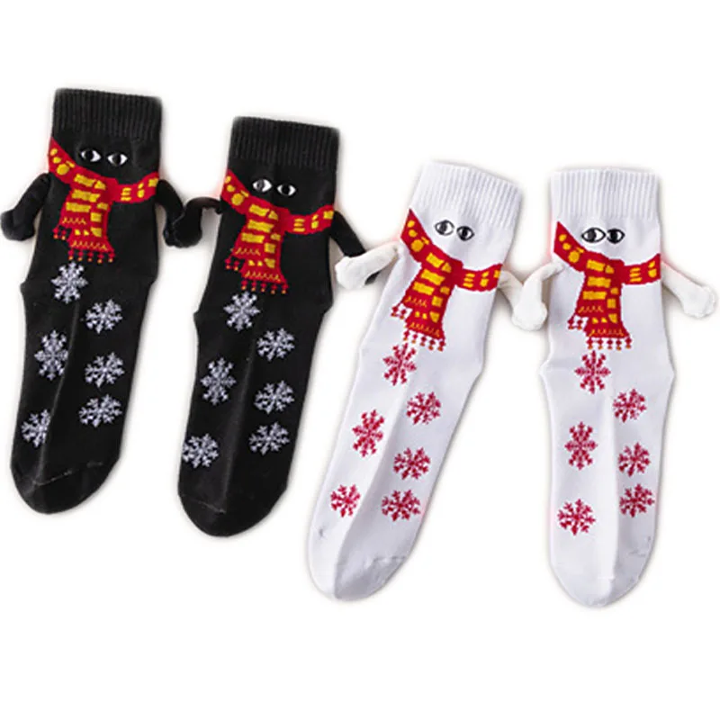 

1 Pair Wholesale OEM Logo Couple Holding Hand in hand Socks Red Green scarf smile face Christmas Magnet socks Couple Funny Socks