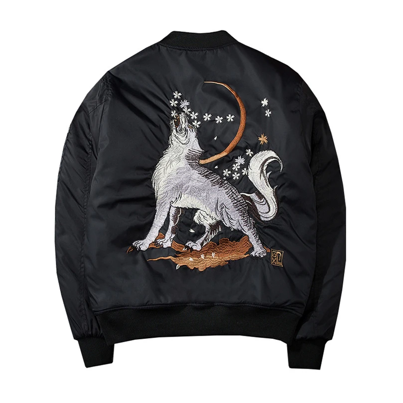 

Wolf Embroidery Jacket Men Trendy Men's Coat Sukajan Spring Coat Plus Size Windrunner Streetwear
