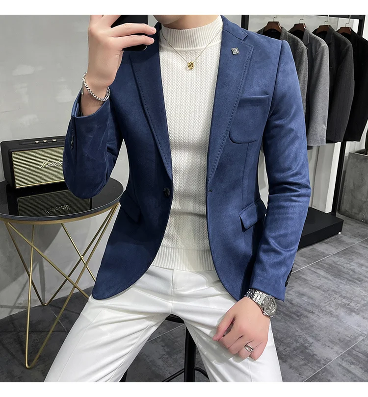 blazer for men wedding Color 6 Costume Homme Deerskin Jacket Suit Men Casual Slim Blazer Hombre Suit Leather Jacket Men Terno Masculino Men Clothing casual blazer