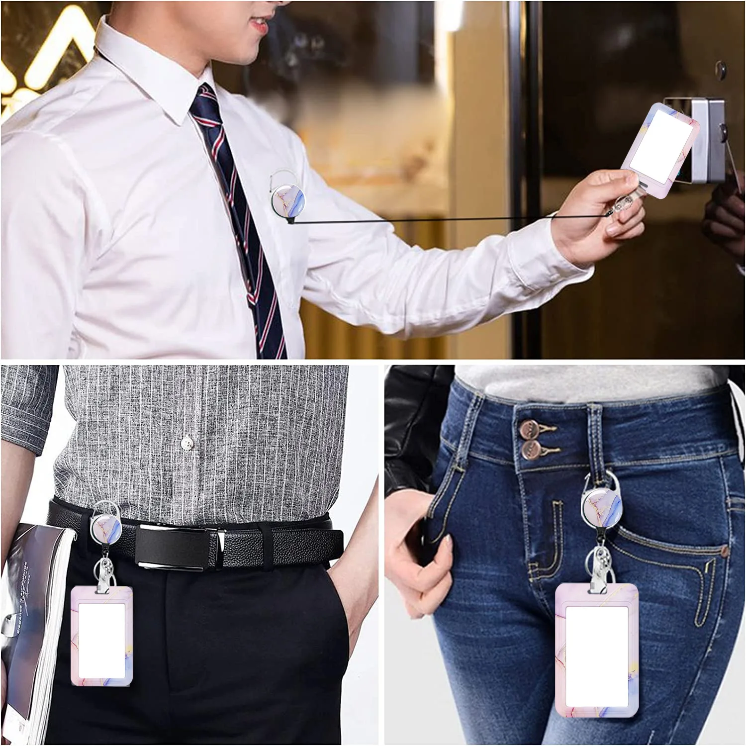 Marble Pattern Id Card Holder Keychain Retractable Nurse Badge Reel Clip Doctor Student Ic Id Card Badge Holder card holder