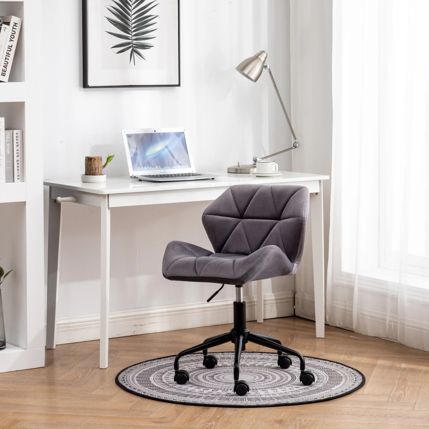 

Gray Eldon Diamond Tufted Adjustable Swivel Office Chair with Comfortable Padding and Sleek Design for Home or Office Use