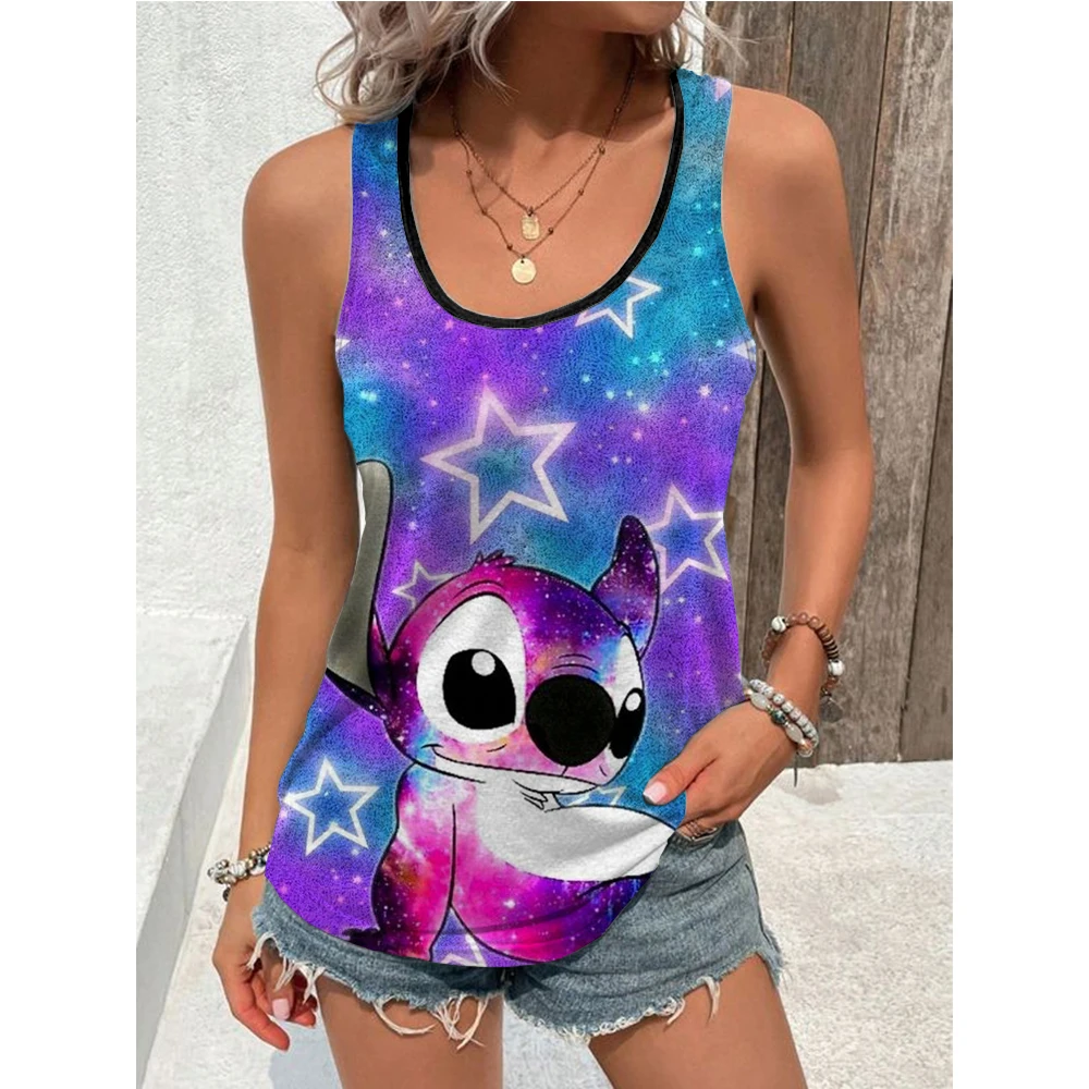 Disney Summer Women Cute Lilo & Stitch Tank Tops Tees Fashion Sleeveless Clothes Oversized Streetwear Female Casual Cartoon Vest