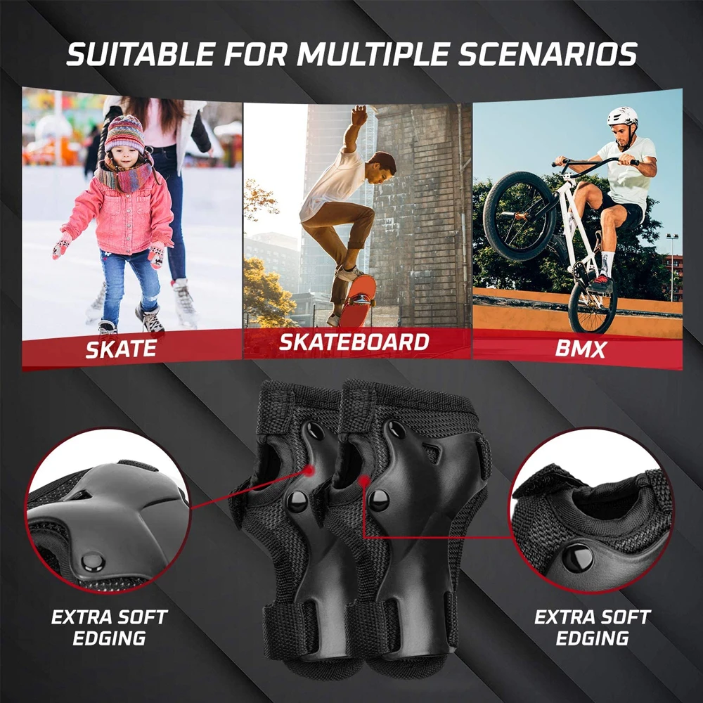 Kids Youth Adults Knee Elbow Wrist Pads Outdoor Multi-Sport Protective Gear Set for Roller Skating Cycling Skateboarding Scooter