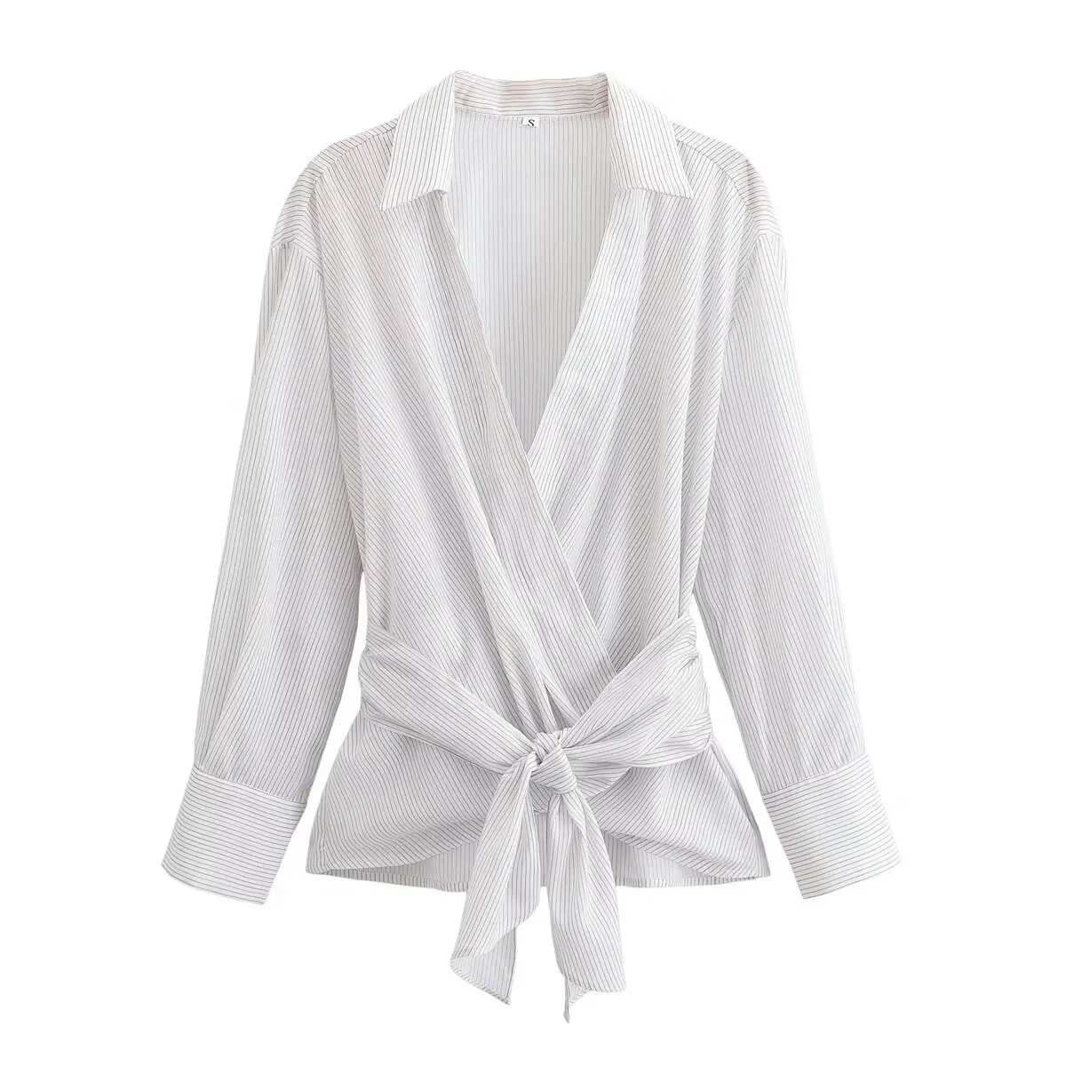 Chic Fashion Waist Tied Knot Brown Shirts for Women 2025 New Long Sleeve Casual Simple Woman Stripe Shirt And Blouse Tops