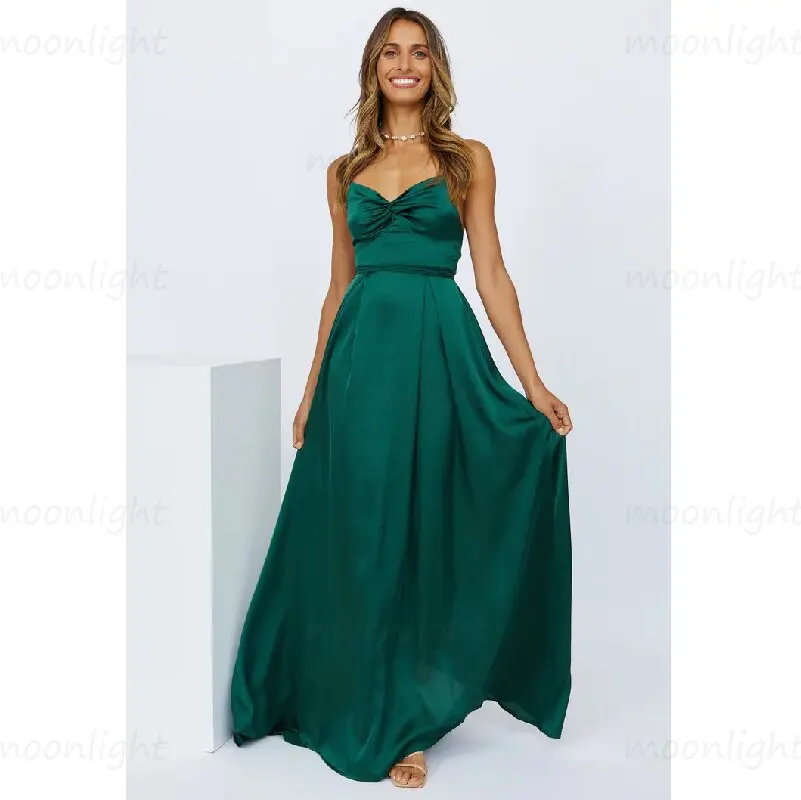 

Elegant Sweetheart A-Line Prom Dresses Backless Satin Spaghetti Straps Floor Length Formal Party Evening Gown Vestidos De Noche