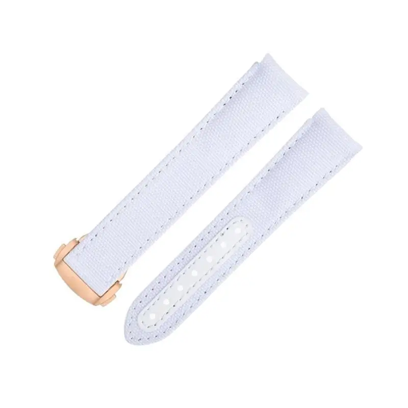 SCHIK 20mm Curved End Watch Band For Omega Strap For AT150 Seamaster 300 Planet Ocean De Ville Speedmaster New White High