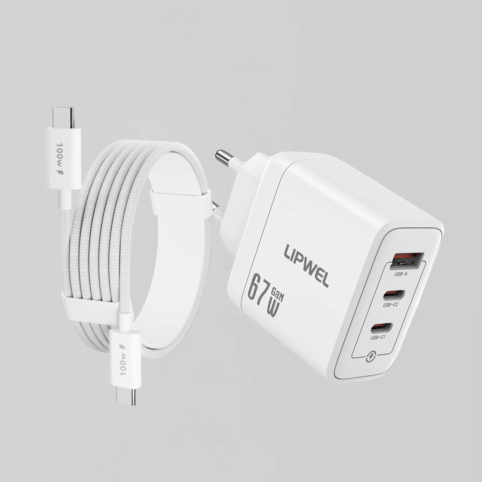 High-Speed GaN Wall Charger with Smart Power Distribution - EU Plug for Home, Office, and Travel