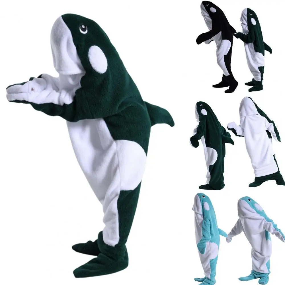 Whale Blanket Adult Cartoon Sleeping Bag Pajama Hooded Warm Flannel Funny Homewear Whale Onesie Sleeping Bag Winter Warm Blanket