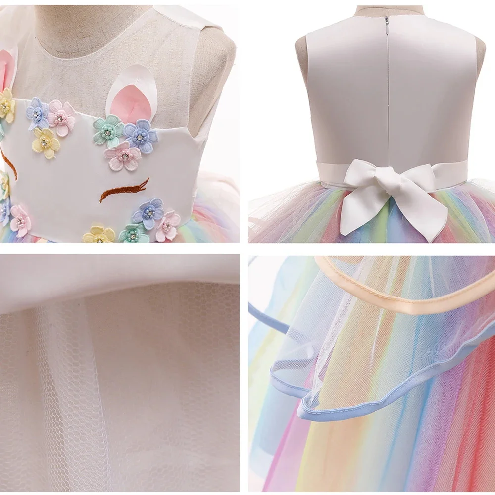 Summer Dress For Girls Children Carnical Birthday Party Unicorn Princess Dresses Flower Girls Wedding Dress Kids Vestidos 3-12Y